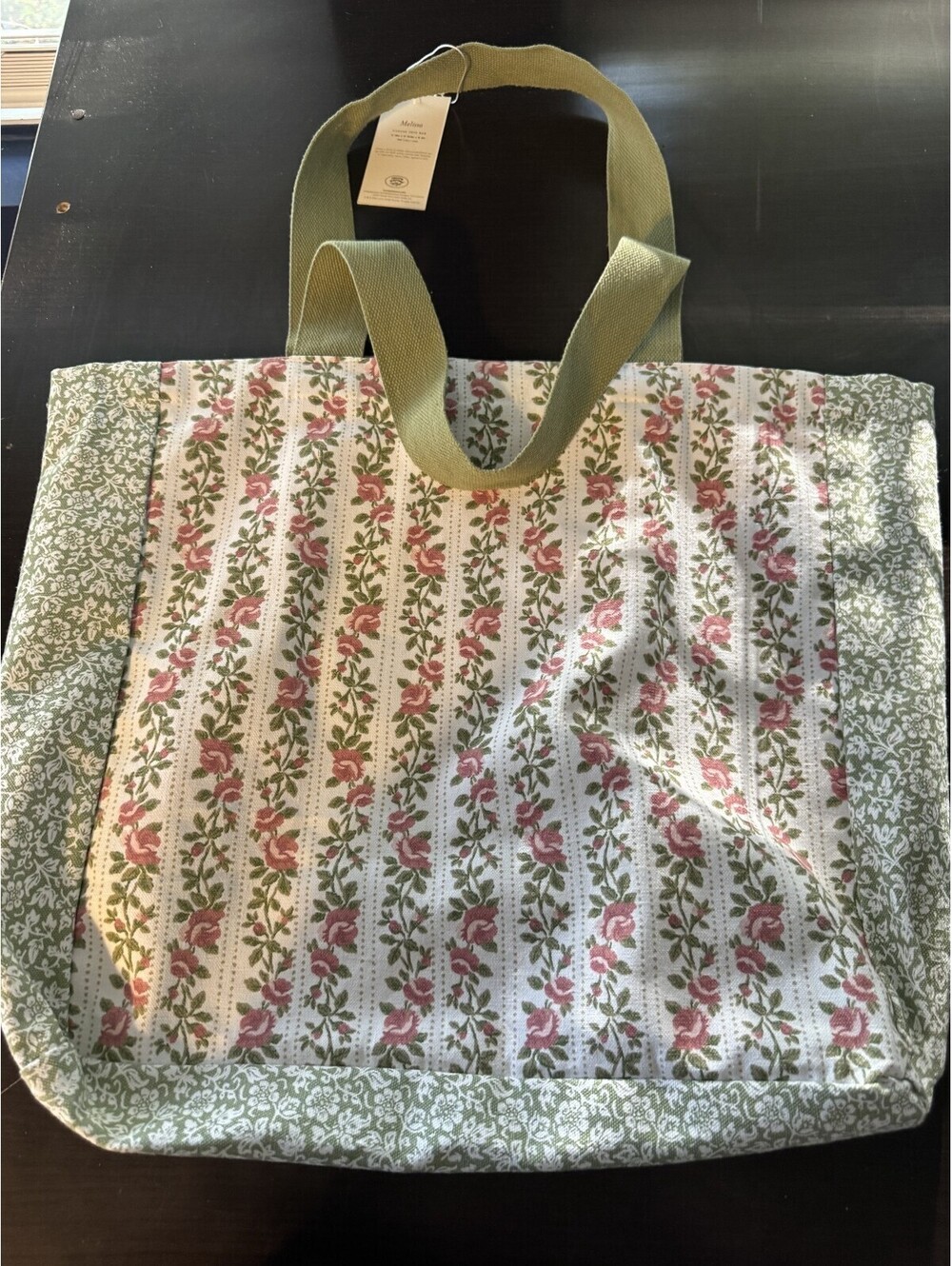 Laura Ashley Rose Lattice Floral Canvas Tote Bag Pink Roses Cottagecore NWT - Picture 5 of 7